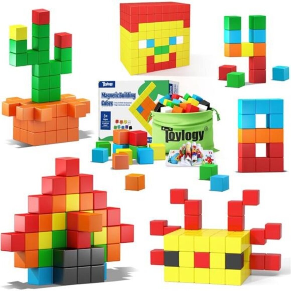 48PCS Magnetic Blocks for Toddlers Toys, Large Magnetic Cube Toys‎ for Sensory